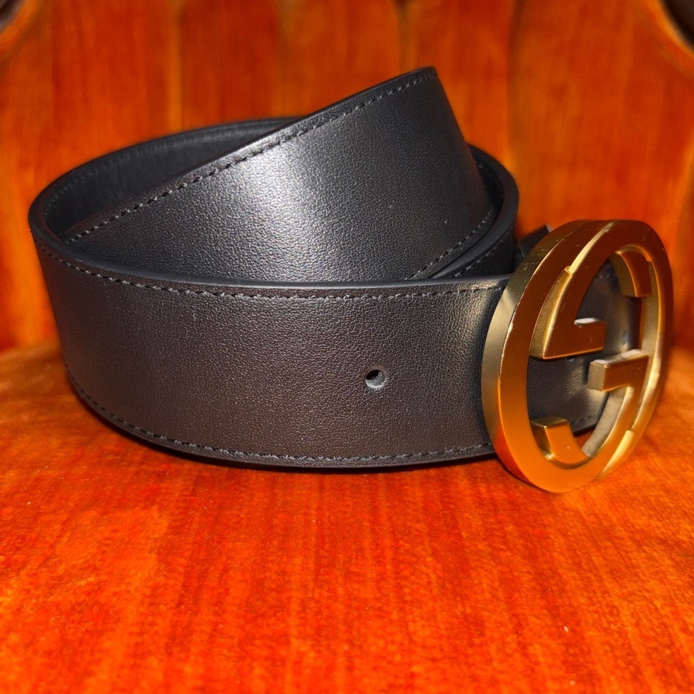 Authentic Gucci GG Marmont Black Leather Belt Size with Gold Logo 40/100 - Picture 5 of 12